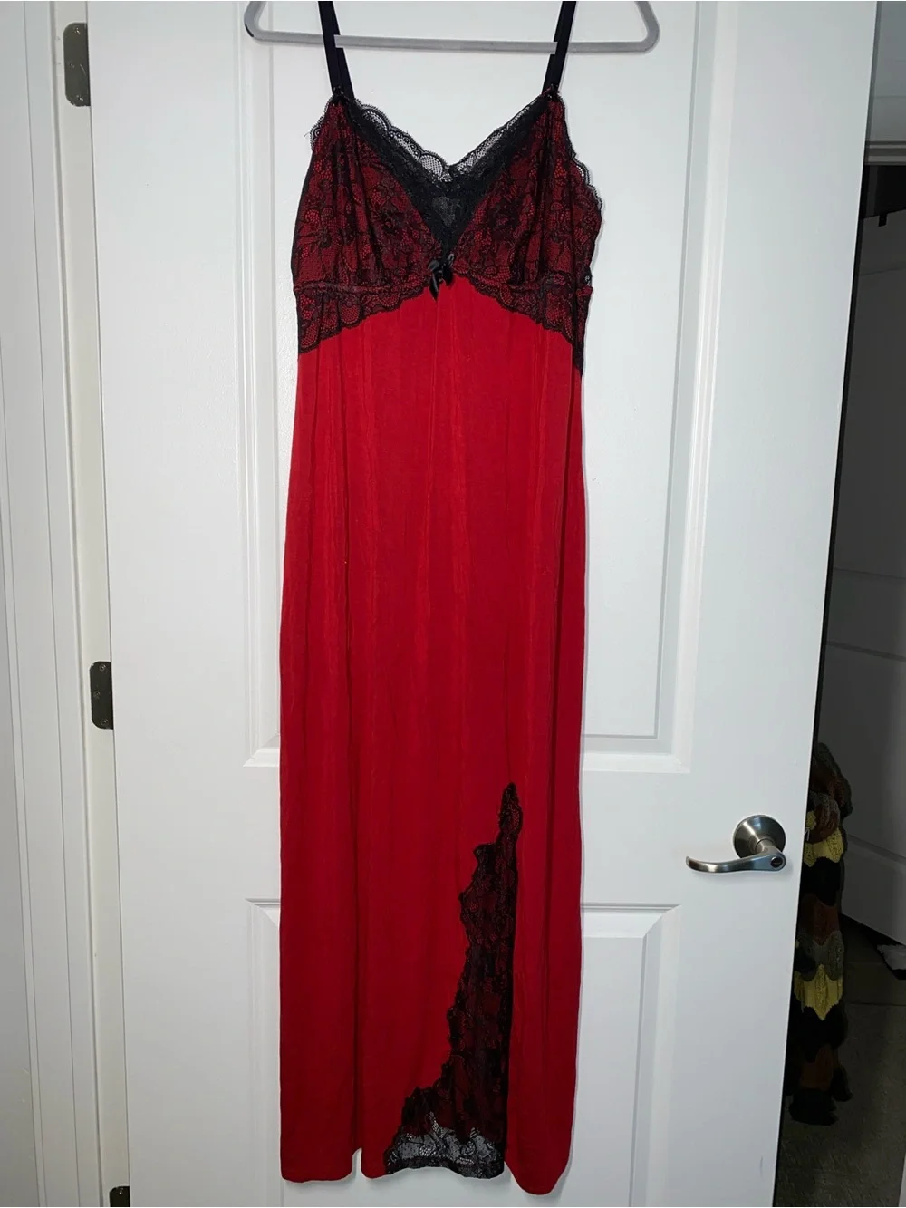Soma Red Nightgown with Black Lace Trim - Picture 2 of 7